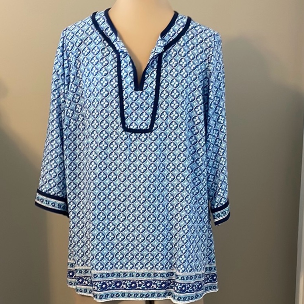Talbots Plus Rayon Geo Print Split Neck Lightweight Tunic Size 1X